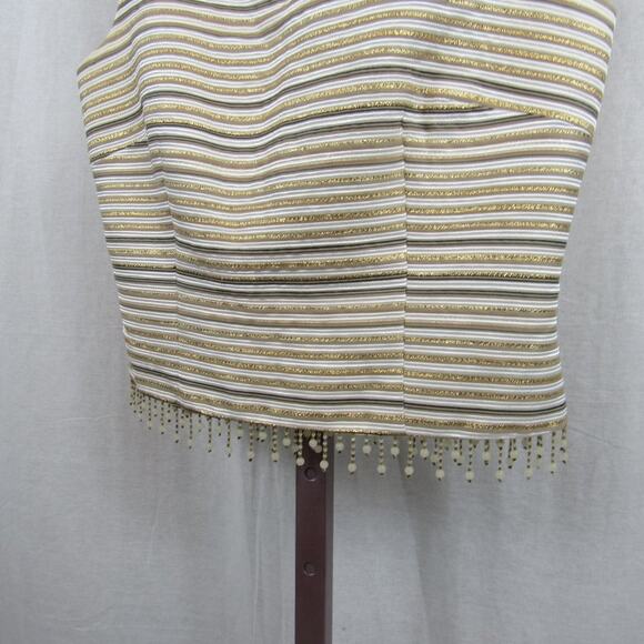 Cachet Metallic Size 8 Striped Formal Top with Beaded Detail Hem Gold Semi Crop - Picture 7 of 8